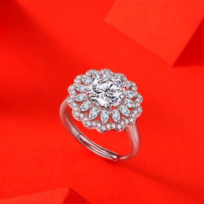 S925 Silver Moissanite Ring Flowers Female New Trendy Ring Adjustable Source Ring In Stock Generation - Nioor