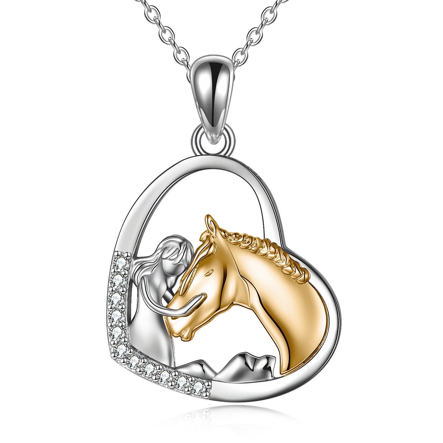 Sterling Silver Girls Embrace Horse Heart Pendant Necklace for Women Girls - Nioor