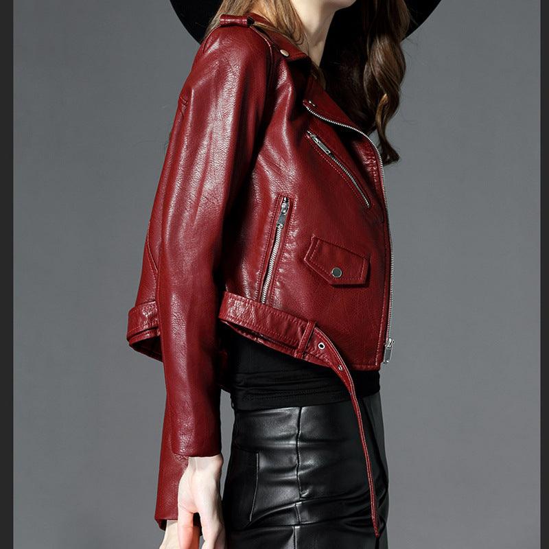 Women's Short Slim PU Leather Jacket - Nioor