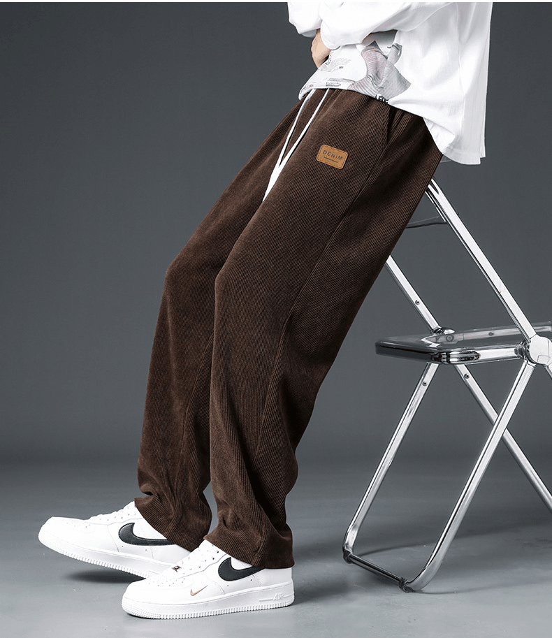 Autumn And Winter Trendy Brand Straight Wide-leg Casual Corduroy Thickened Fleece Pants - Nioor