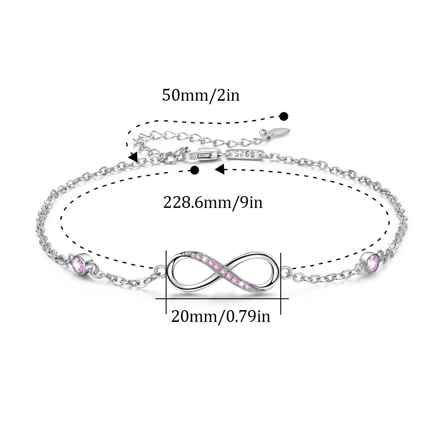 Sterling Silver Endless Love Symbol Anklet Charm Adjustable Chain Anklets For Women - Nioor
