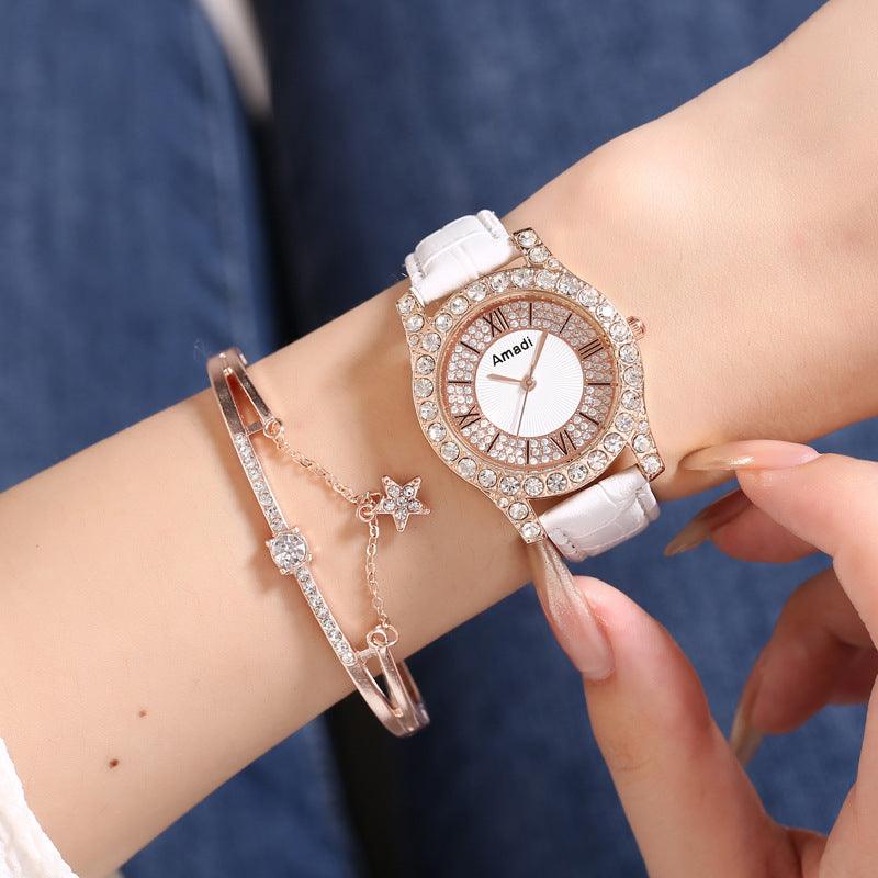 Women's Diamond-embedded Roman Face Simple Fashion All-match Quartz Watch Gift Box - Nioor