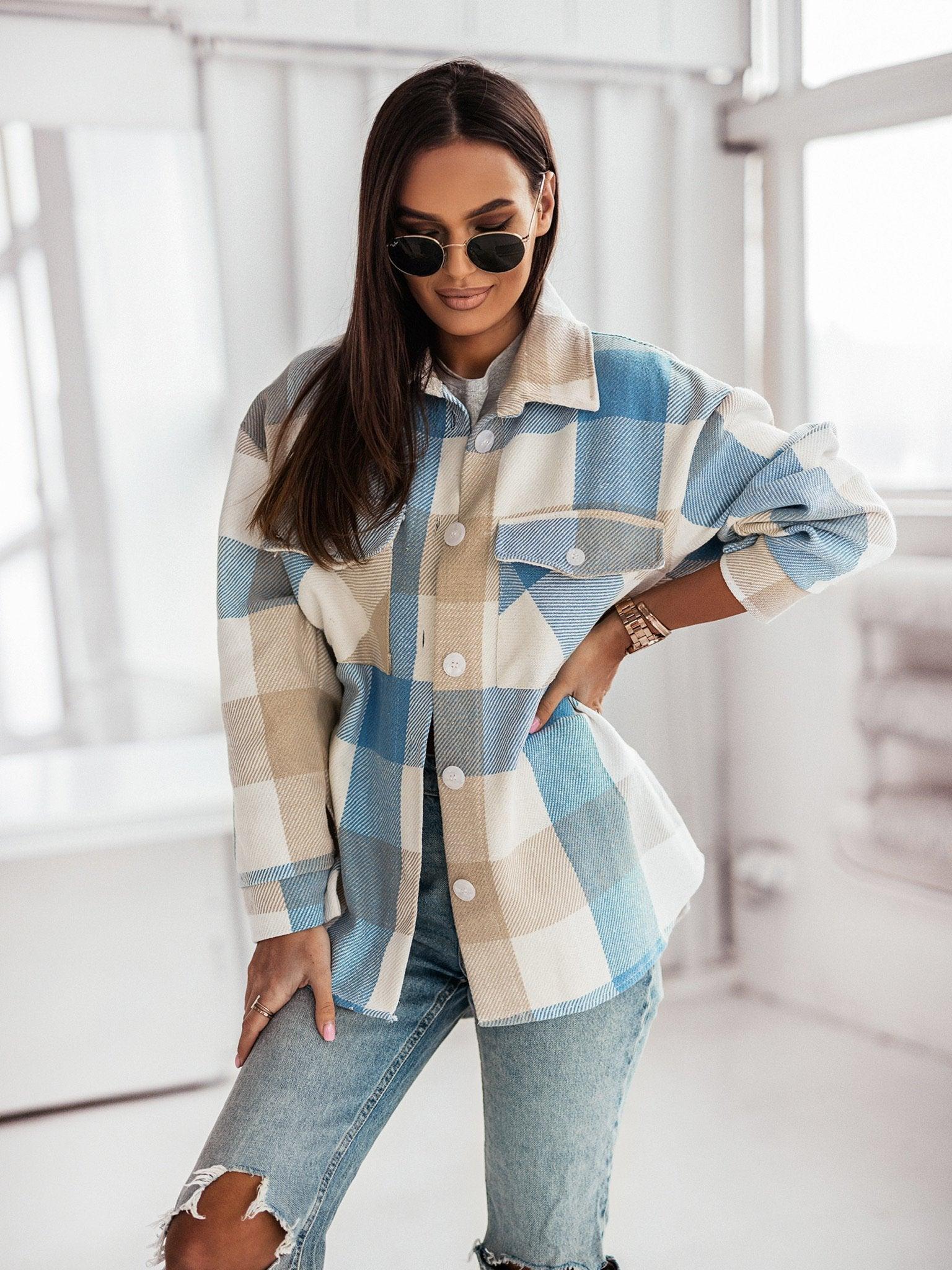 Women's Fashionable Color Plaid Shirt - Nioor