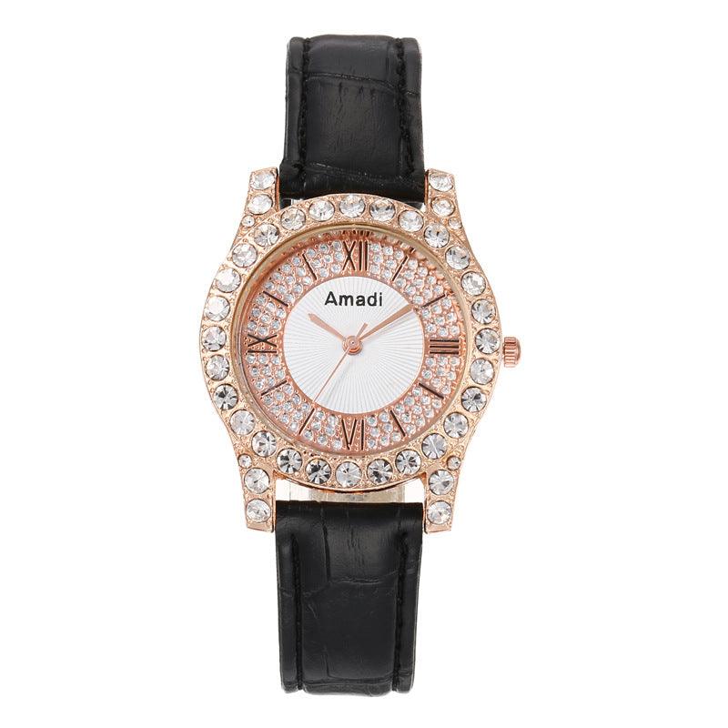 Women's Diamond-embedded Roman Face Simple Fashion All-match Quartz Watch Gift Box - Nioor