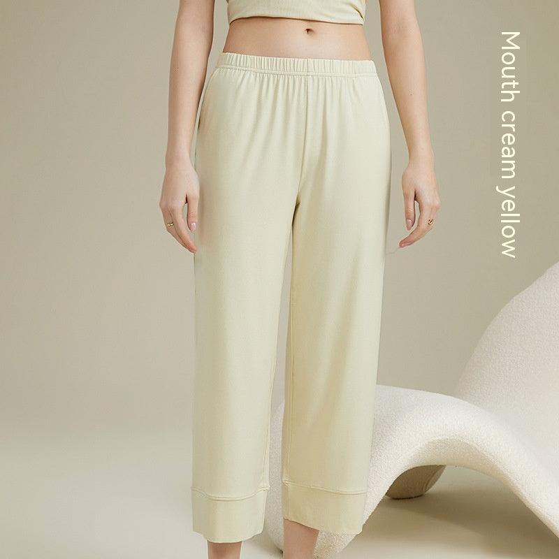 Women's Acetate Youke Silk Straight-leg Pants Outer Wear Cool Ankle-length Pants Leisure Pajamas Trousers - Nioor