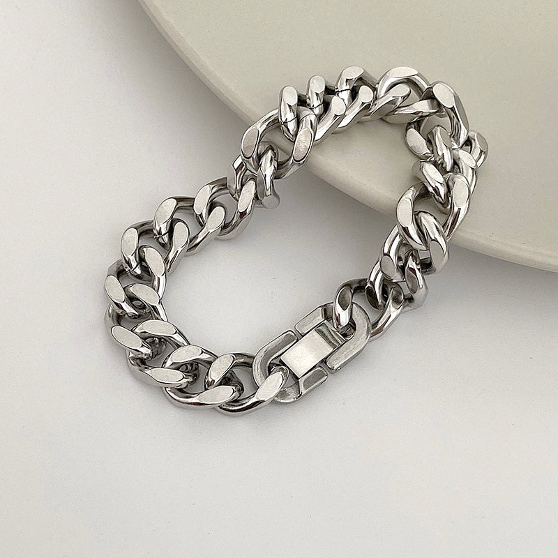 Couple Titanium Steel Cuban Link Chain Bracelet Does Not Fade