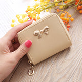 New Solid Color Bow Women's PU Leather Zipper Wallet