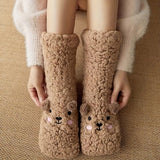 Cute Cartoon Bear Fuzzy Socks For Women, Comfortable Winter Soft Warm Slipper Socks, Casual Sleep Socks For Indoor Women's Fuzzy Socks Winter Warm Fluffy Soft Slipper Home Sleeping Cute Animal Socks - Nioor