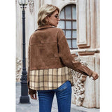 European And American Thick Shirt Corduroy Stitching Plaid Cardigan - Nioor