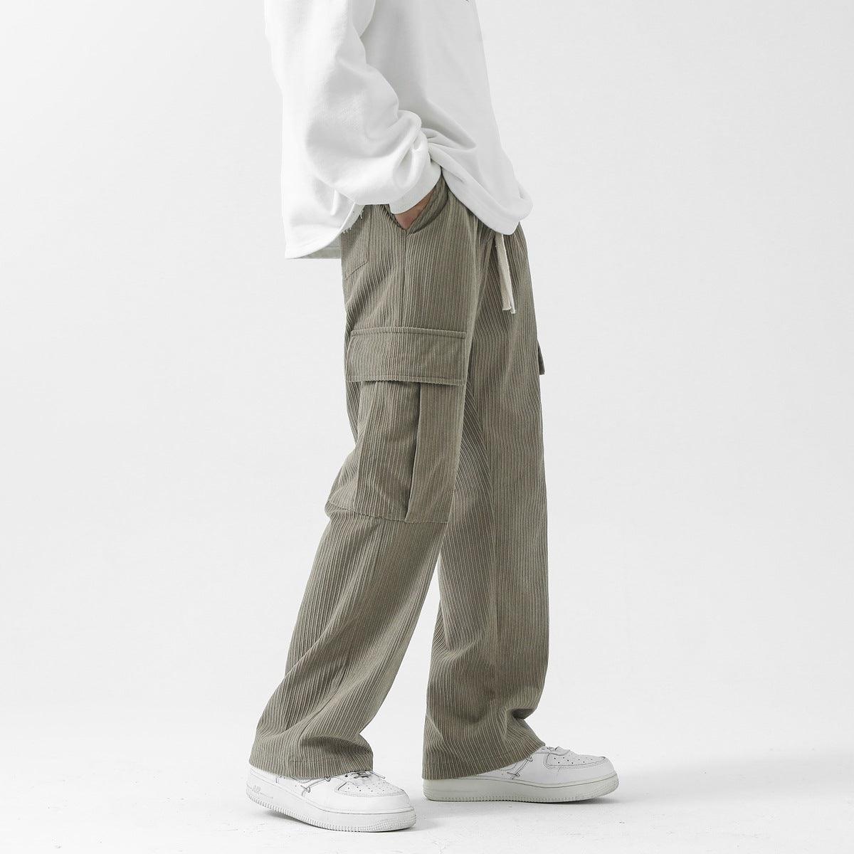 Autumn And Winter Corduroy Loose Straight Cargo Pants - Nioor