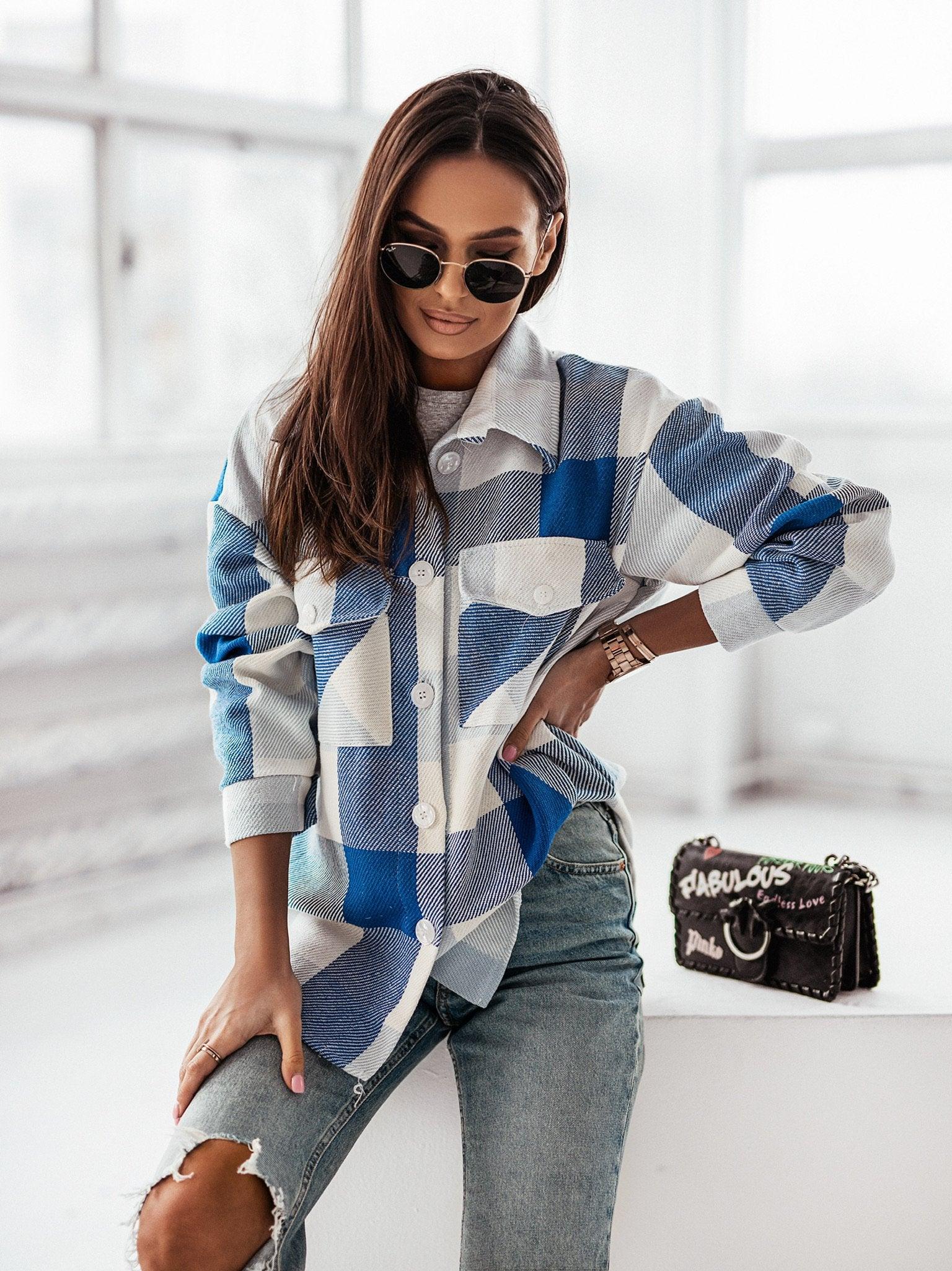 Women's Fashionable Color Plaid Shirt - Nioor