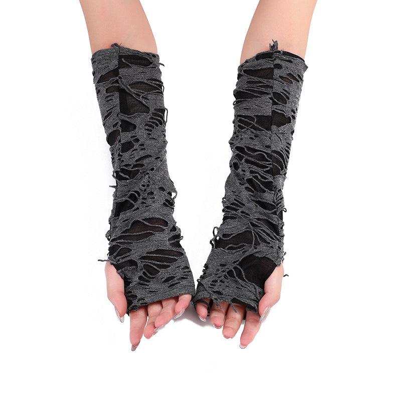 Halloween Black Grey Punk Style Cos Costume Props Finger Gloves - Nioor