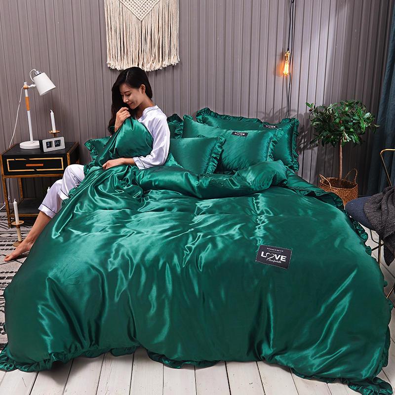 Pure Color Washed Silk Bed Sheet Ice Silk Four-piece Bed Sheet Duvet Cover - Nioor