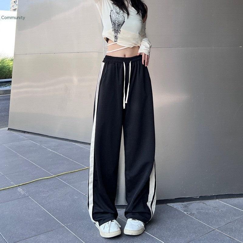 Retro Casual Women's Loose Hip Hop Wide Leg Track Pants - Nioor