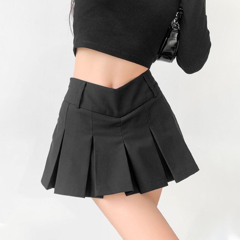 Women's Preppy Style Hot Girl Sexy V Waist Ultra Short Anti-exposure A- Line Skirt - Nioor