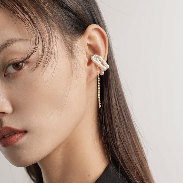 Pearl Tassel Ear Clip Women Without Ear Holes Elegant Temperament Retro Chain Magnetic Magnetic Earrings - Nioor