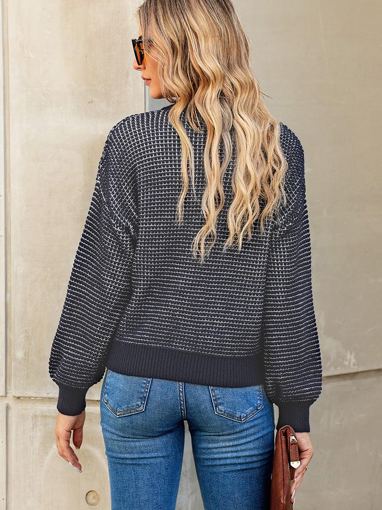 Women's Solid Color Round Neck Off-shoulder Sweater - Nioor