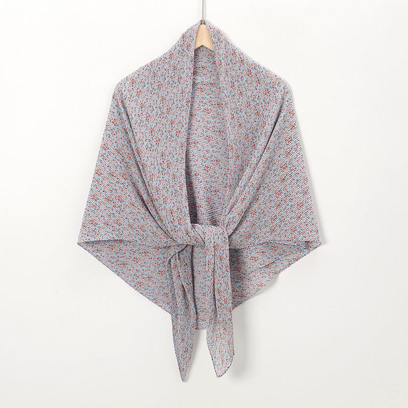 Pearl Chiffon Printed Square Scarf Pleated Scarf - Nioor