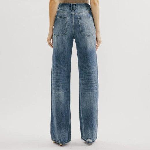 European And American Ins Retro Hong Kong Style High Waist Jeans Wide Leg Ripped - Nioor