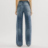 European And American Ins Retro Hong Kong Style High Waist Jeans Wide Leg Ripped - Nioor