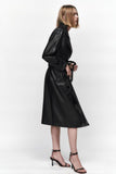 Women's Clothing AutumnLong Sleeve Slim Fit With Belt Imitation Leather Trench Coat - Nioor