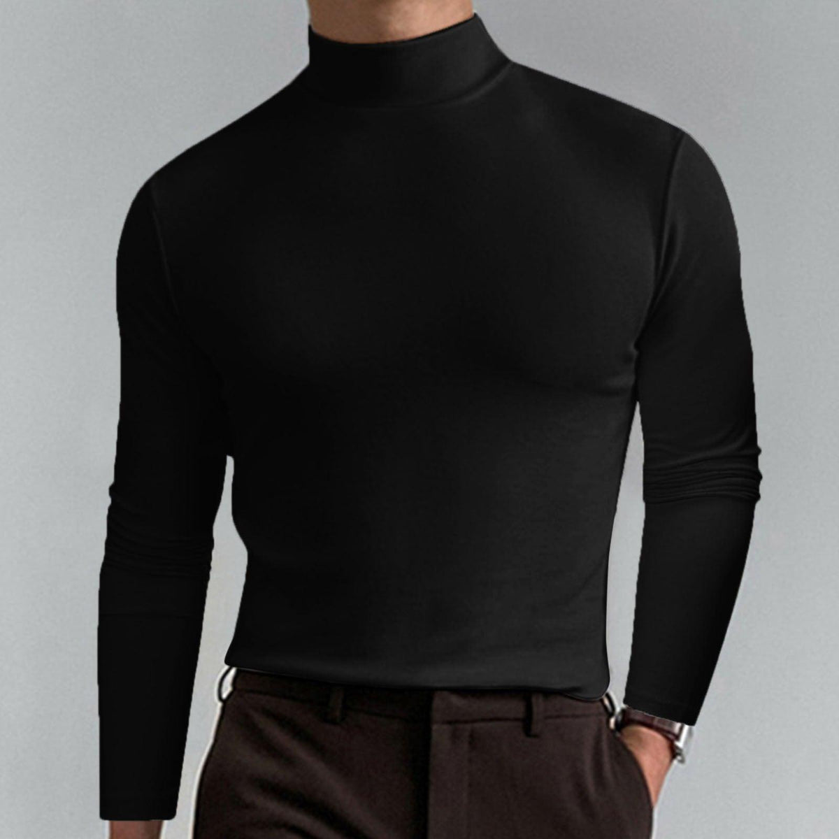 Autumn And Winter High Neck Long Sleeve T-shirt Men's Base Comfortable Solid Color Top - Nioor