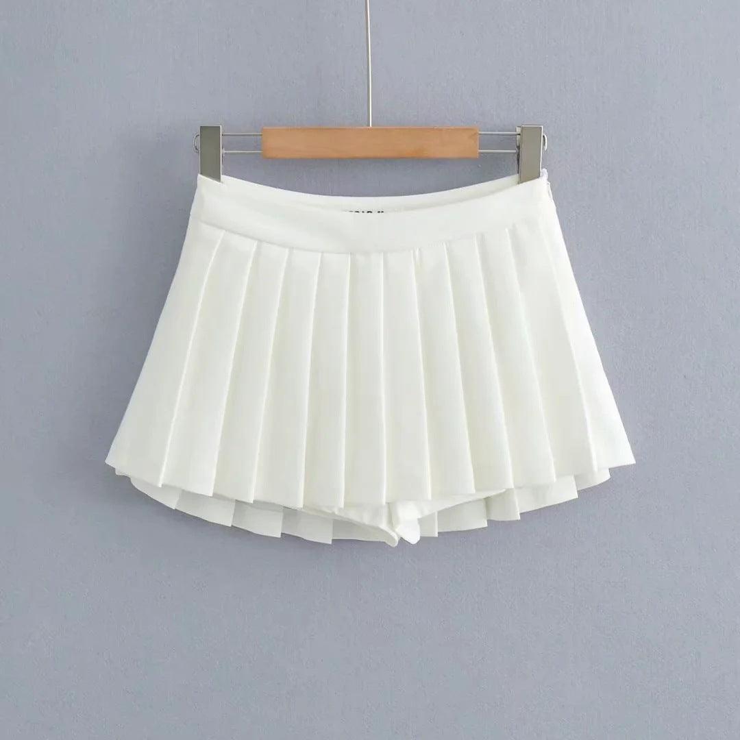 High Waist Front Short Back Length Pleated Skirt With Lining - Nioor