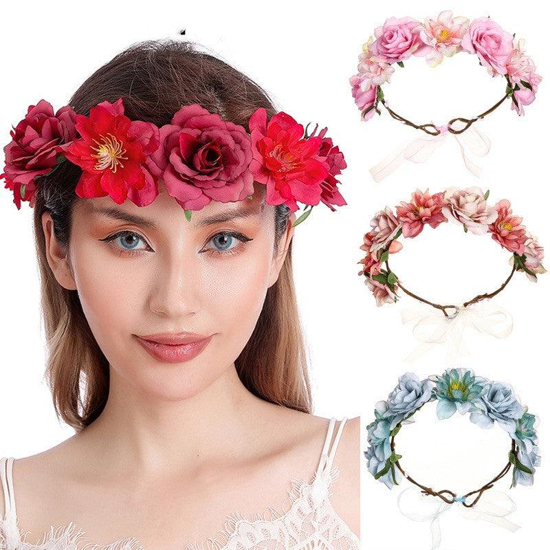 Artificial Fabric Colorful Rose Flower Garland Hair Accessories - Nioor