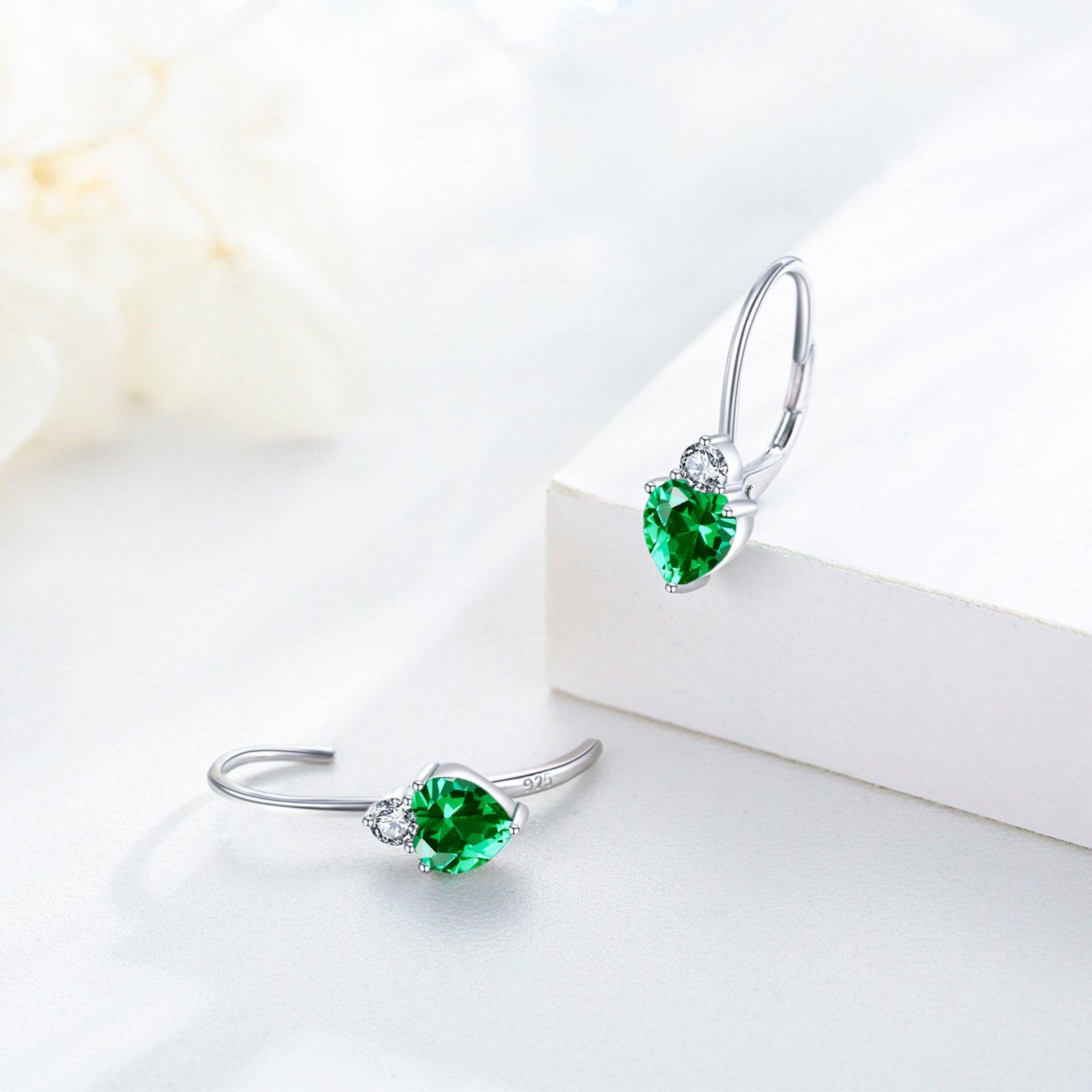 925 Sterling Silver Hypoallergenic Heart Zirconia Earrings Birthstone Jewelry for Women - Nioor