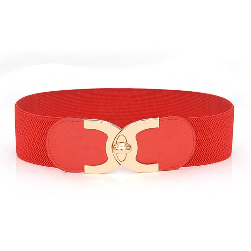 Fastener Decoration Wide Belt Women's Elastic Waistband - Nioor