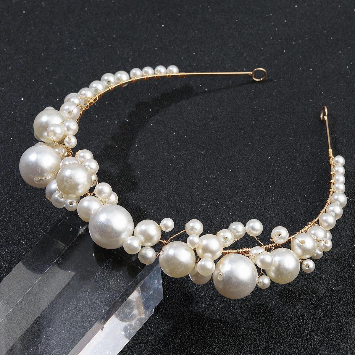 Retro Bridal Headdress Simple Pearl Headband - Nioor