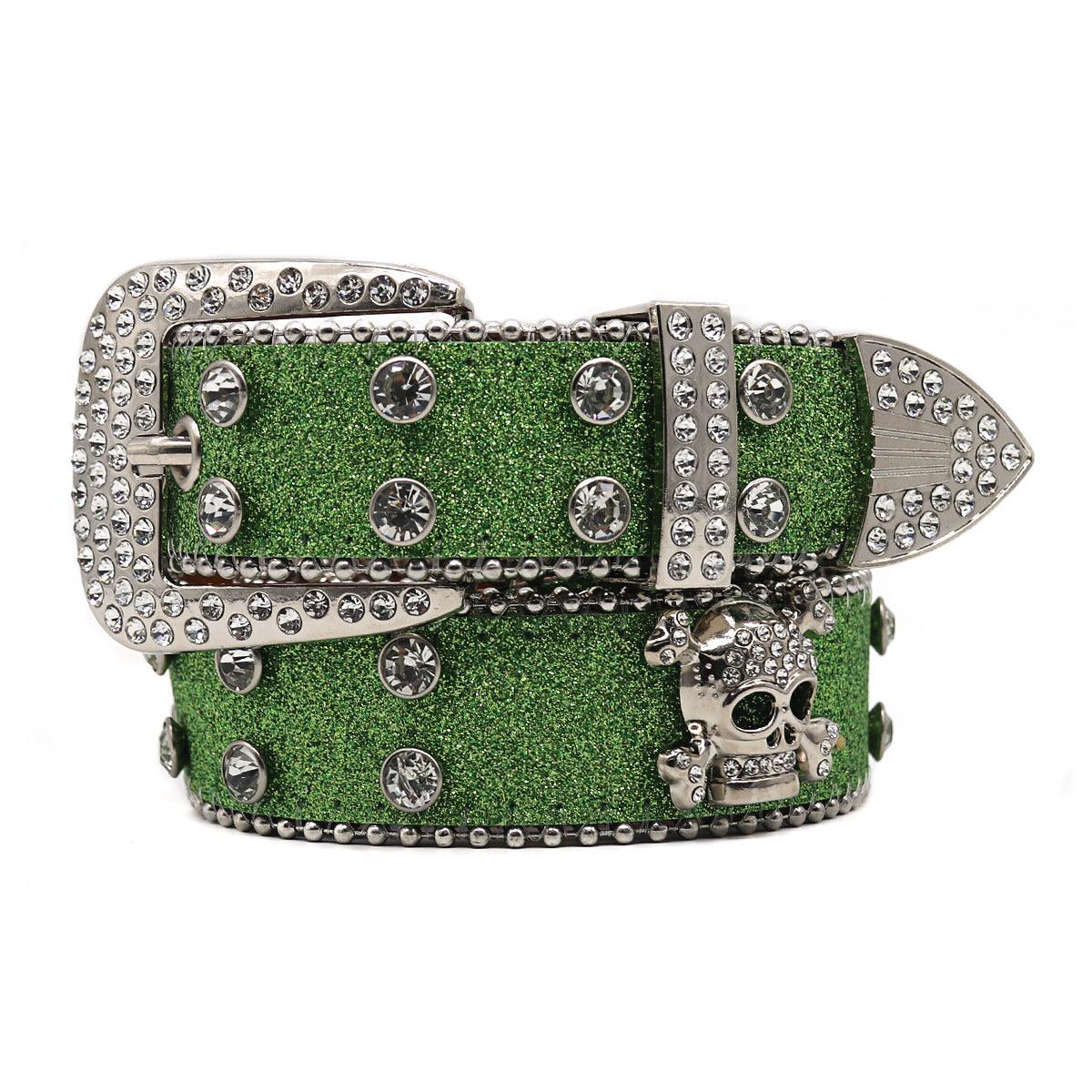 Rhinestone Skull Wide Belt Men - Nioor