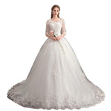 Wedding Dress Trailing Deep V Neck Lace High Waist Wedding Dress Long Sleeves - Nioor