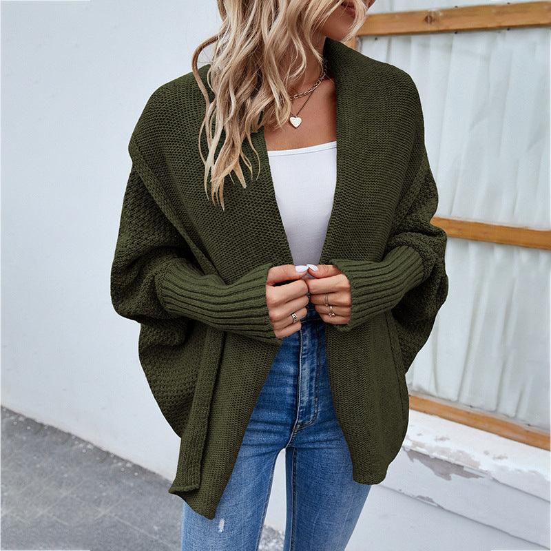 New Loose Knitted Sweater Solid Color Bat Sleeve Large Lapel Cardigan Autumn And Winter Fashion Jacket For Women Clothing - Nioor