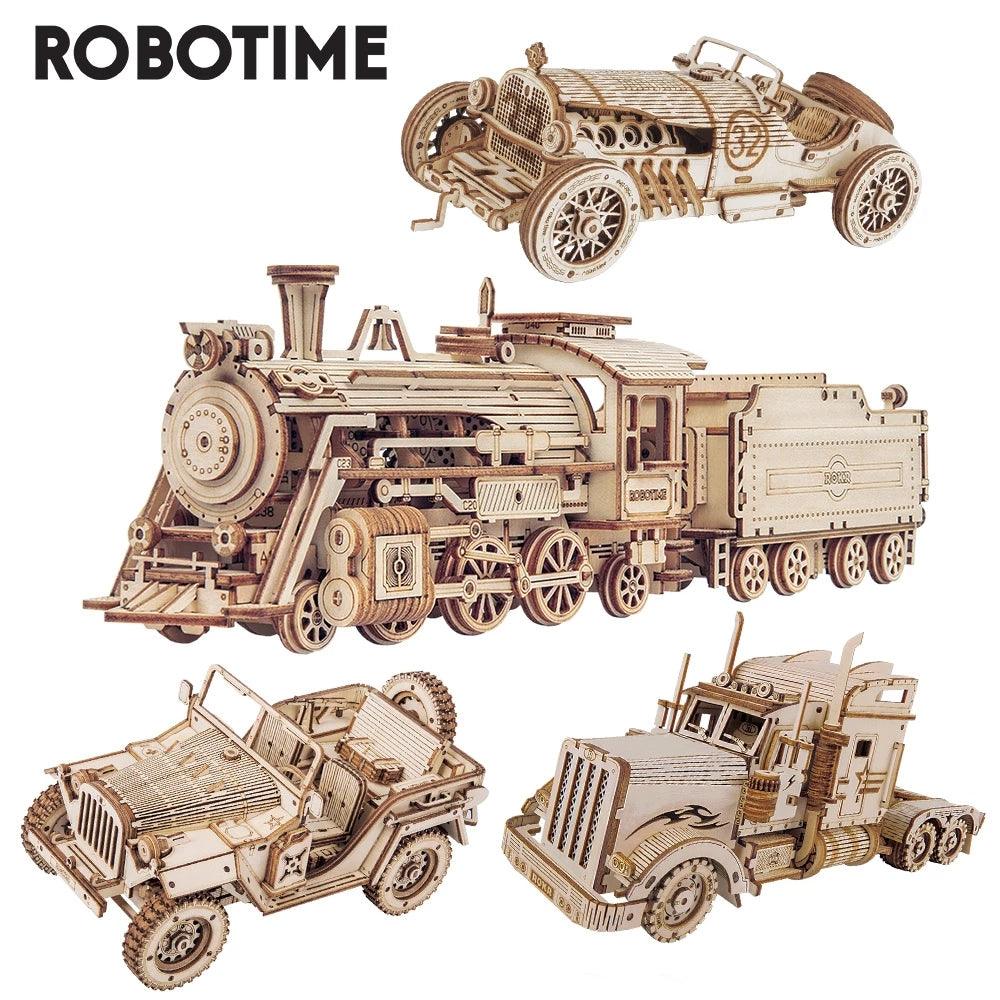 Robotime ROKR Train Model 3D Wooden Puzzle Toy Assembly Locomotive Model Building Kits for Children Kids Birthday Christmas Gift - Nioor