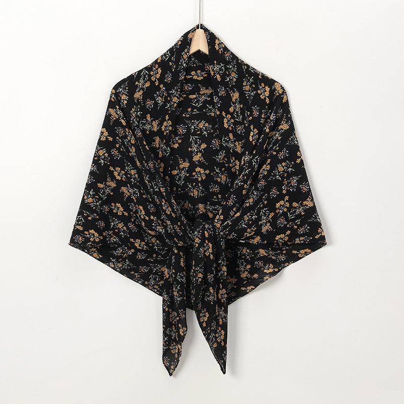 Pearl Chiffon Printed Square Scarf Pleated Scarf - Nioor