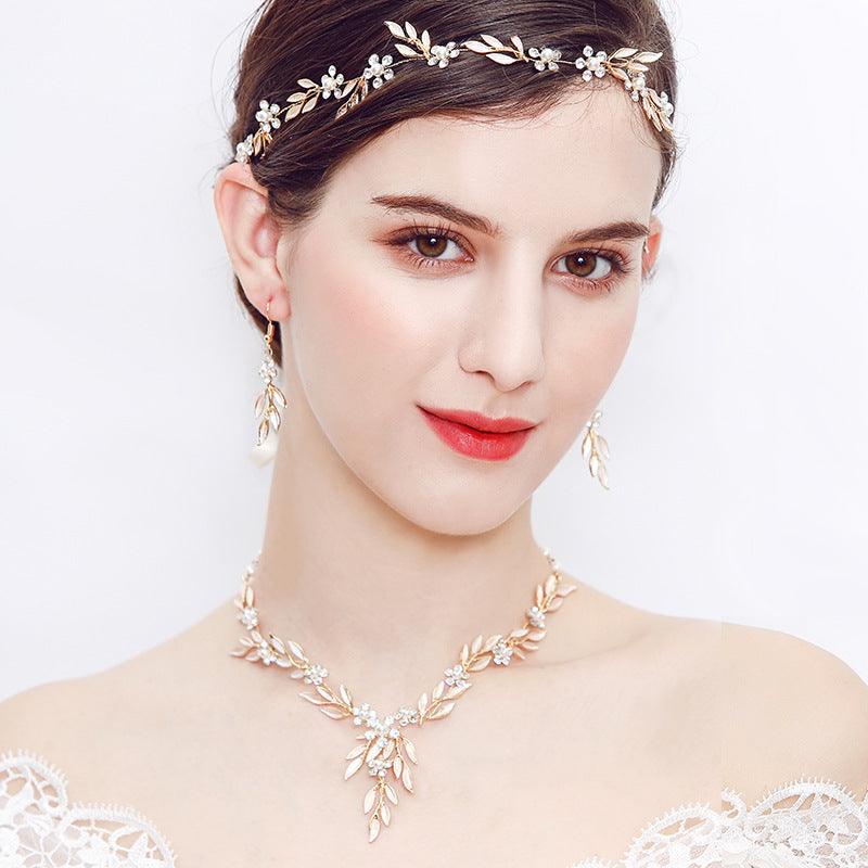 Earrings necklace bridal jewelry three-piece alloy plating European and American bride set jewelry set - Nioor