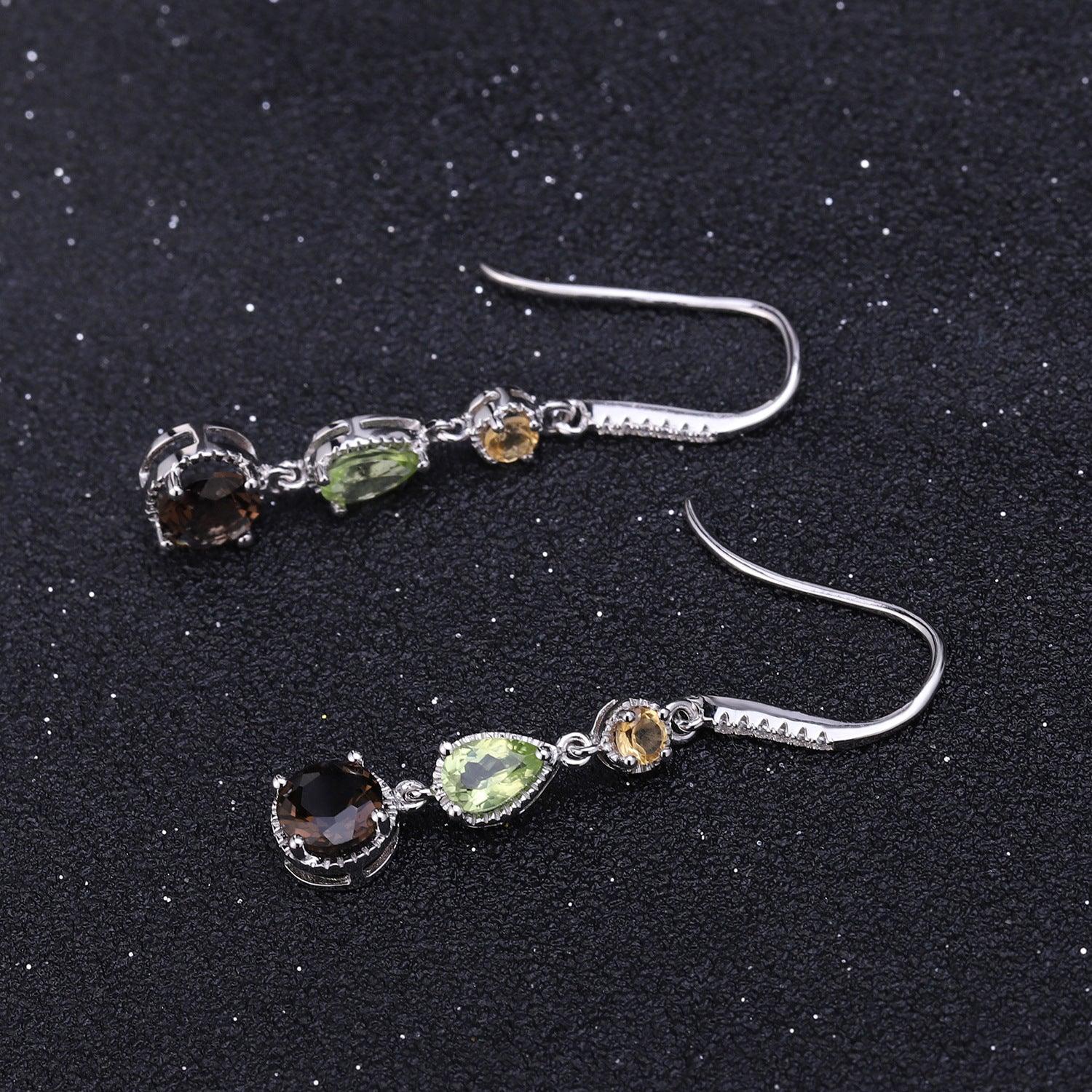 Fashionable Elegant Natural Gemstone Earrings S925 Silver - Nioor