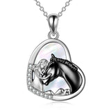 Sterling Silver Girls Embrace Horse Heart Pendant Necklace for Women Girls - Nioor