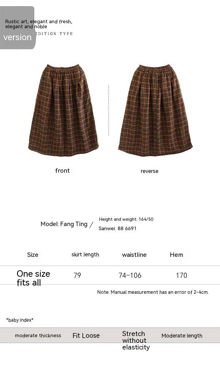 Elastic High Waist Woolen Cloth Plaid A- Line Dress - Nioor