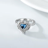 925 Sterling Silver Angel Wing Heart Cremation Urn Holds Loved Ones Ashes Ring - Nioor