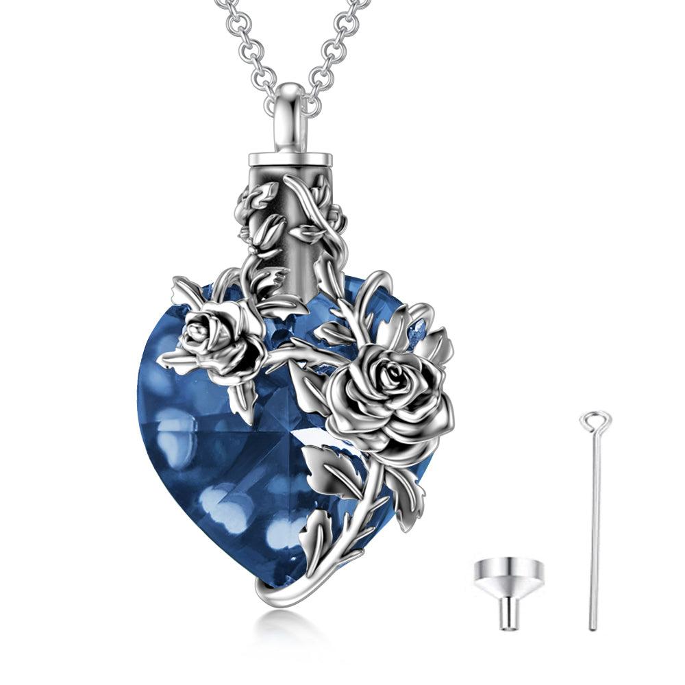 Sterling Silver Rose Flower Ashes Urn Necklace For Women As Memorial Jewelry - Nioor