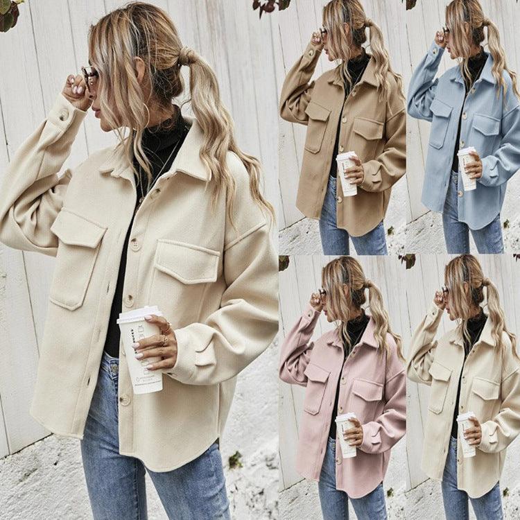 Winter Coat Women Lapel Single-breasted Thickened Solid Color Jacket Woolen Loose Short Coat For Women Fashion Outwear Clothing - Nioor