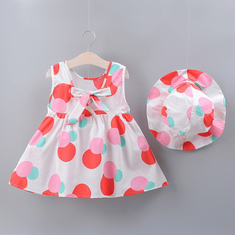 Color Dot Bow Sleeveless Tank Dress