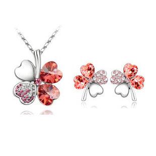 Four-leaf clover crystal necklace earrings - Nioor