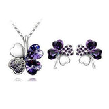 Four-leaf clover crystal necklace earrings - Nioor