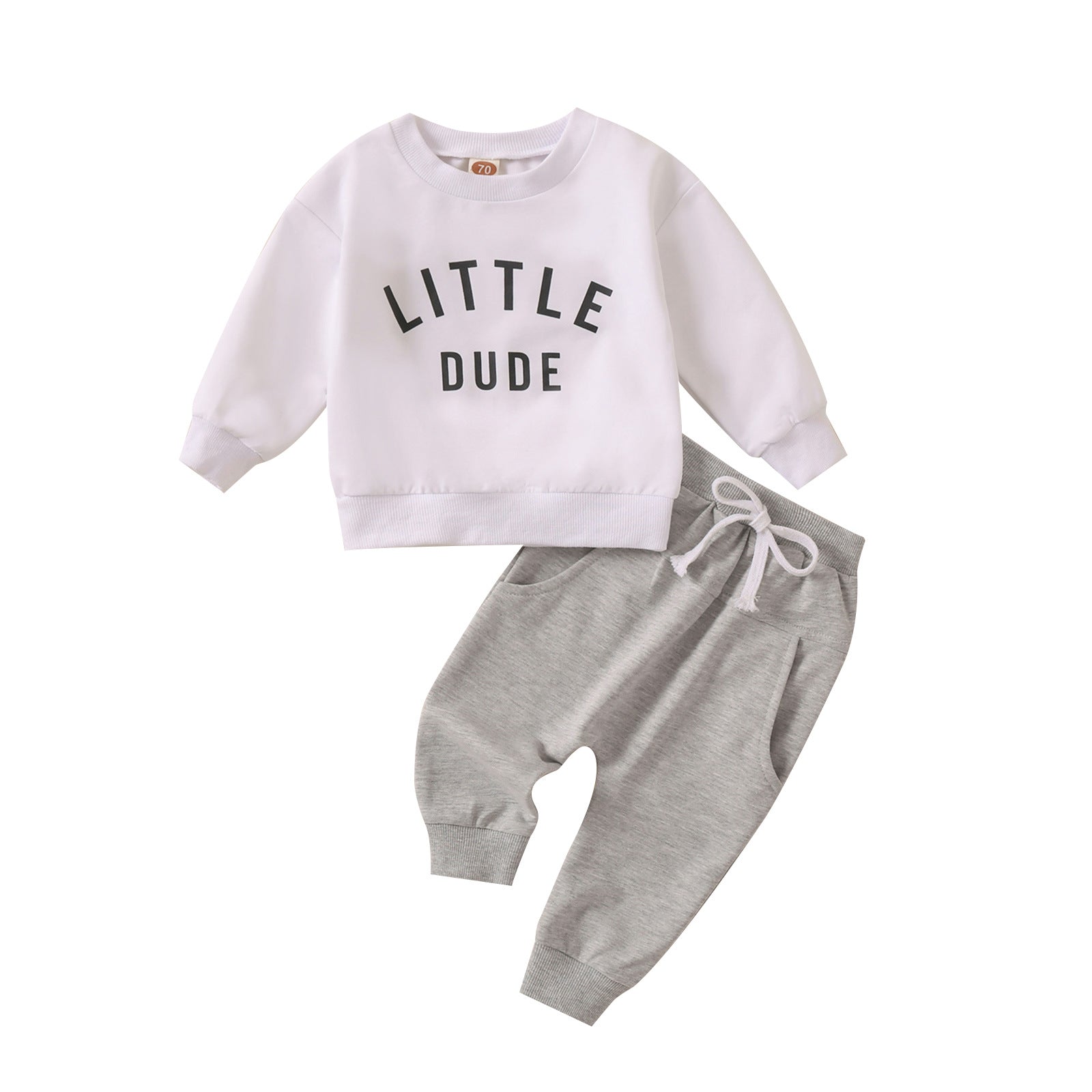 Children's Clothing Round Neck Letter Print Top Solid Color Trousers