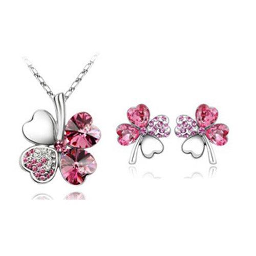 Four-leaf clover crystal necklace earrings - Nioor