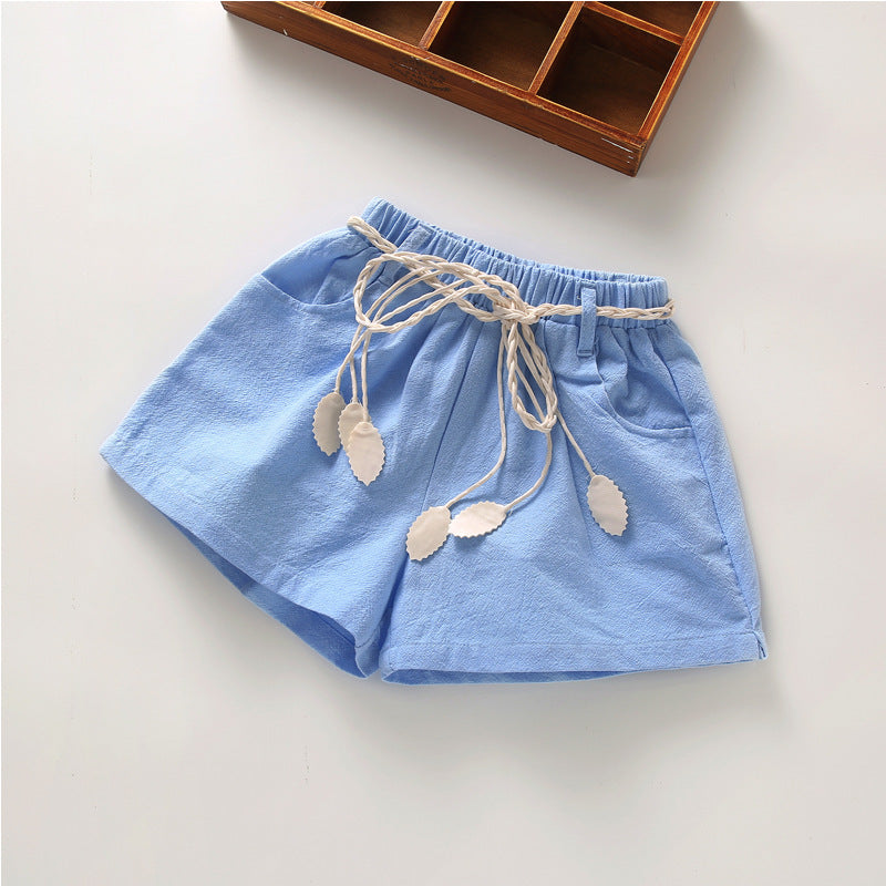 Children's thin cotton and linen shorts