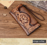 Chinese Style Embossed Wallet Women's First Layer Long Cowhide Fashion Wallet Large Capacity Tri-fold Bag Retro Wallet